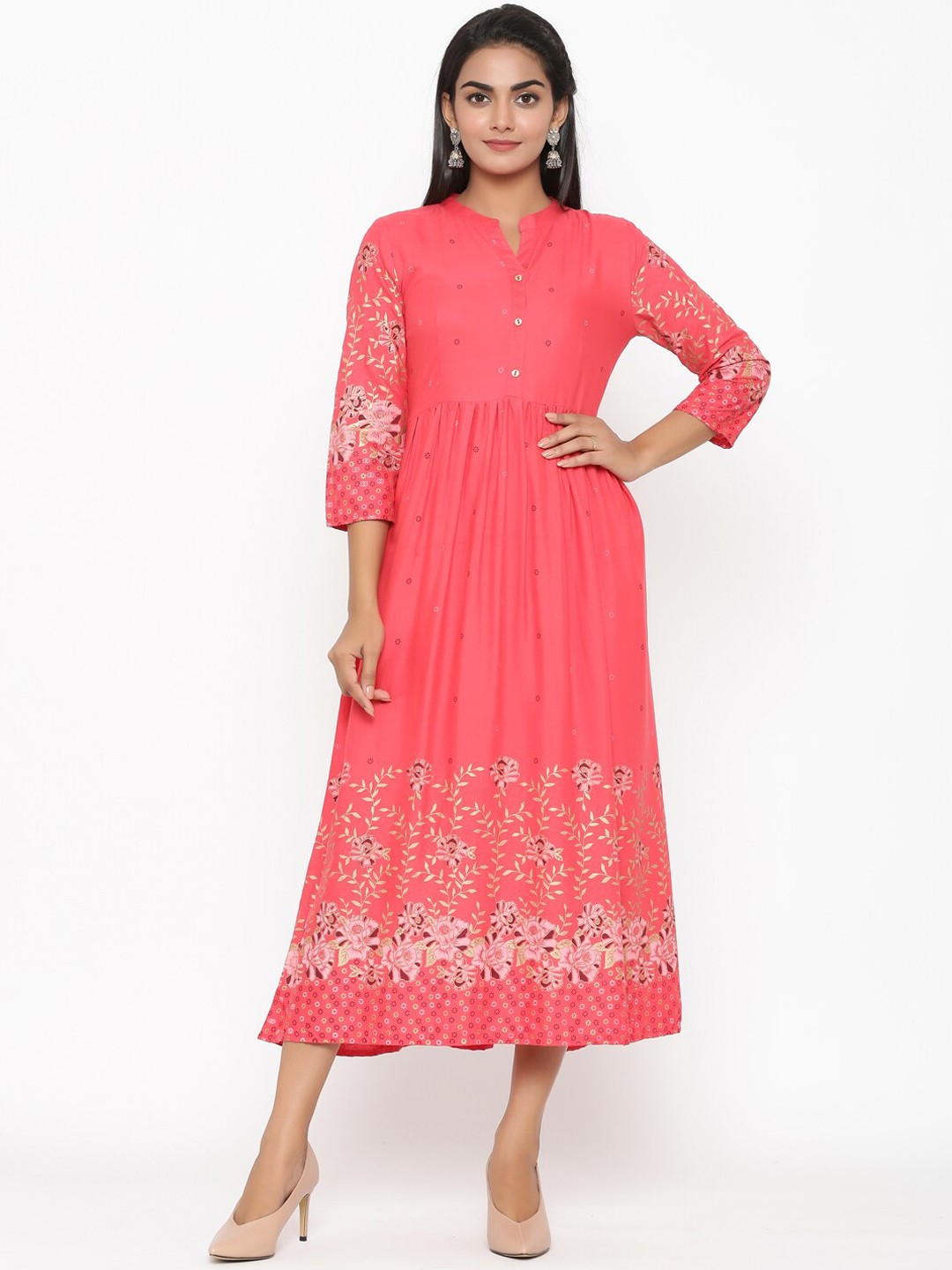 

RANGMAYEE Women Pink Printed Fit and Flare Dress