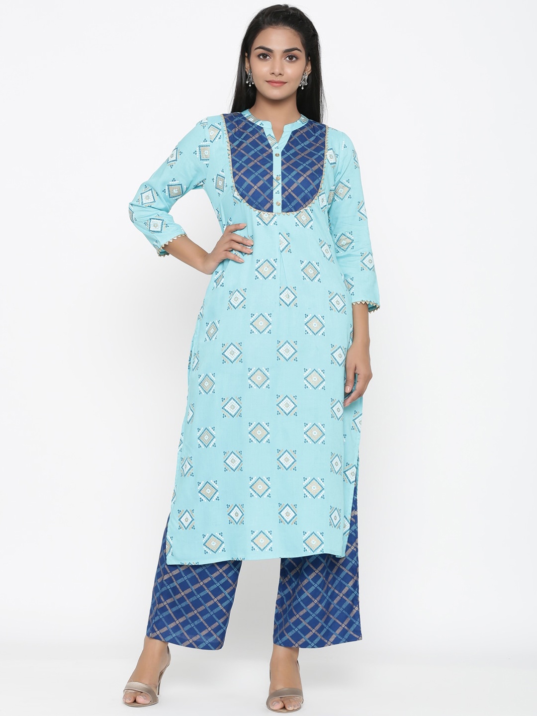 

RANGMAYEE Women Turquoise Blue Printed Kurta with Palazzos