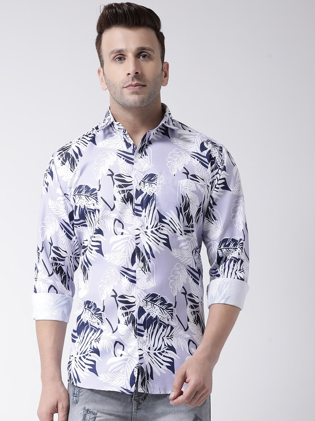 

Hangup Men Purple & Navy Blue Slim Fit Printed Casual Shirt