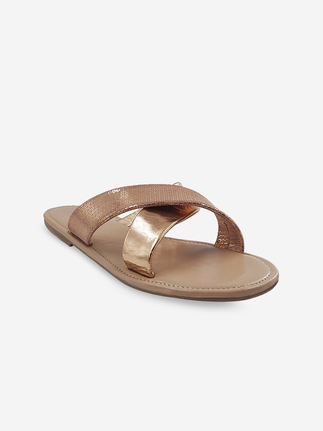 

THE MADRAS TRUNK Women Rose Gold Embellished Leather Open Toe Flats