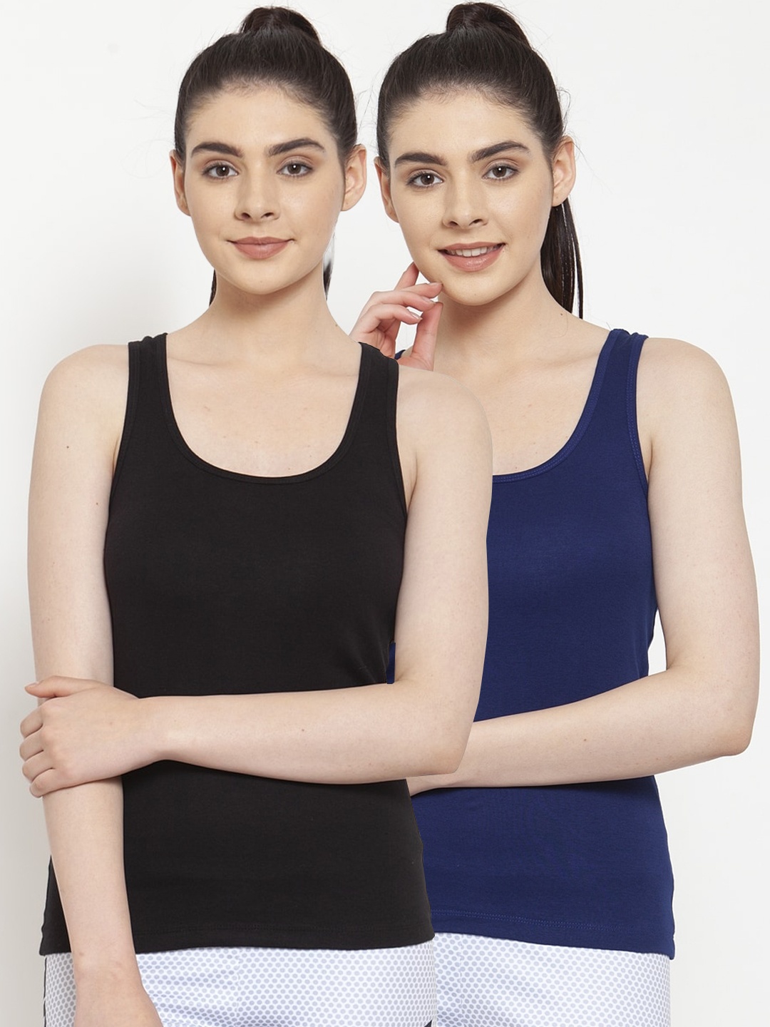 Friskers Women Pack of 2 Solid Tank Tops, Black