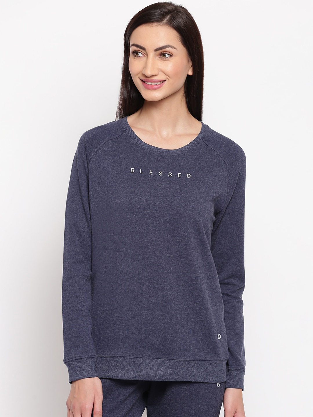 

Enamor Women Relaxed Fit Stretchable Basic Sweat Shirt, Navy blue