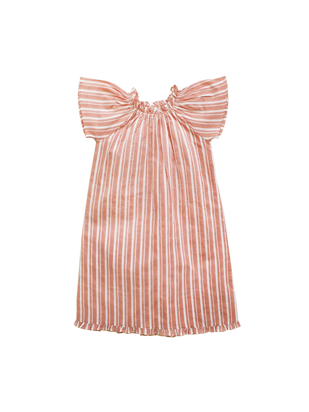 My Little Lambs Girls Orange & Off-White Striped Nightdress