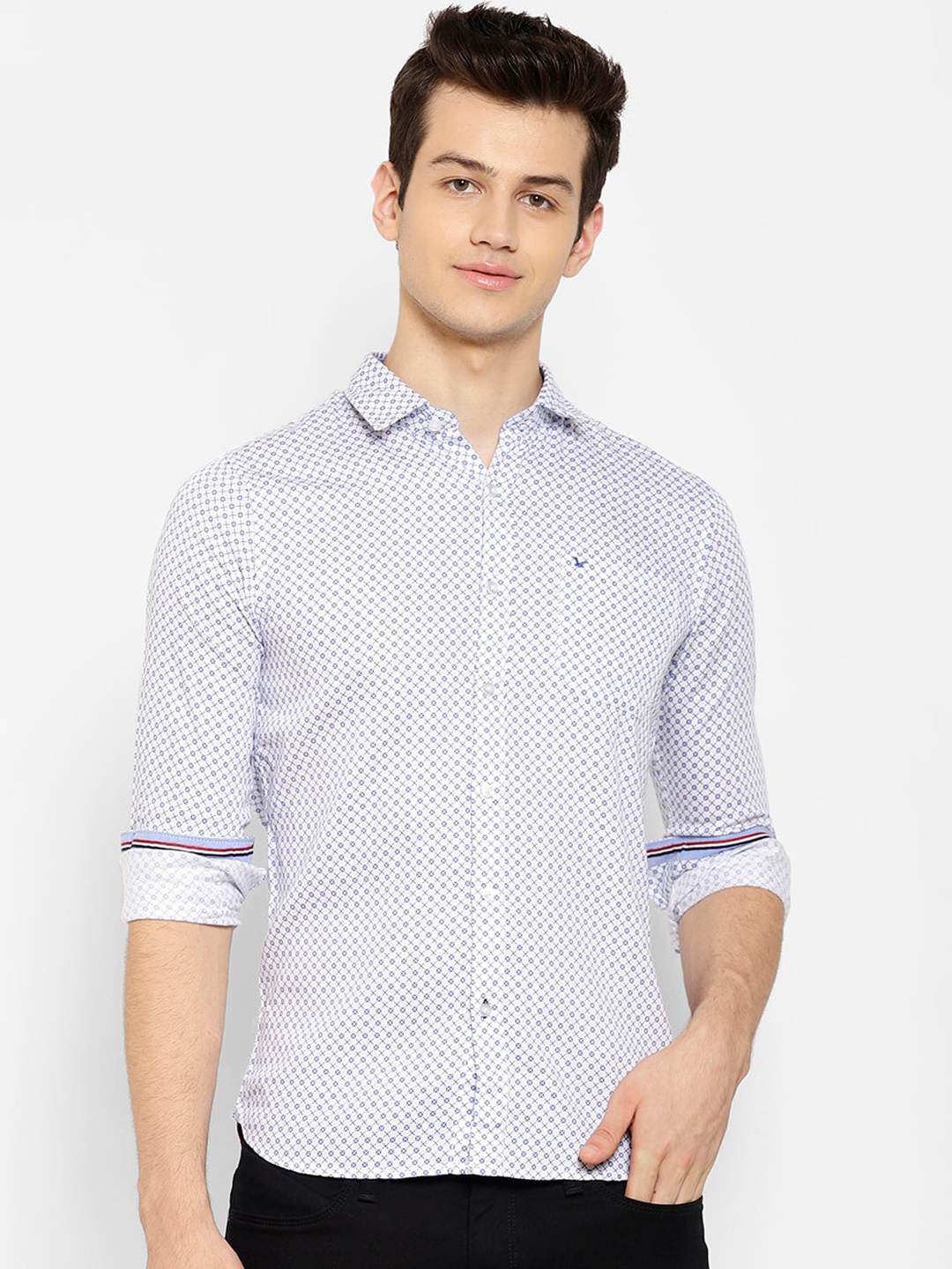

cape canary Men White & Blue Regular Fit Printed Casual Shirt