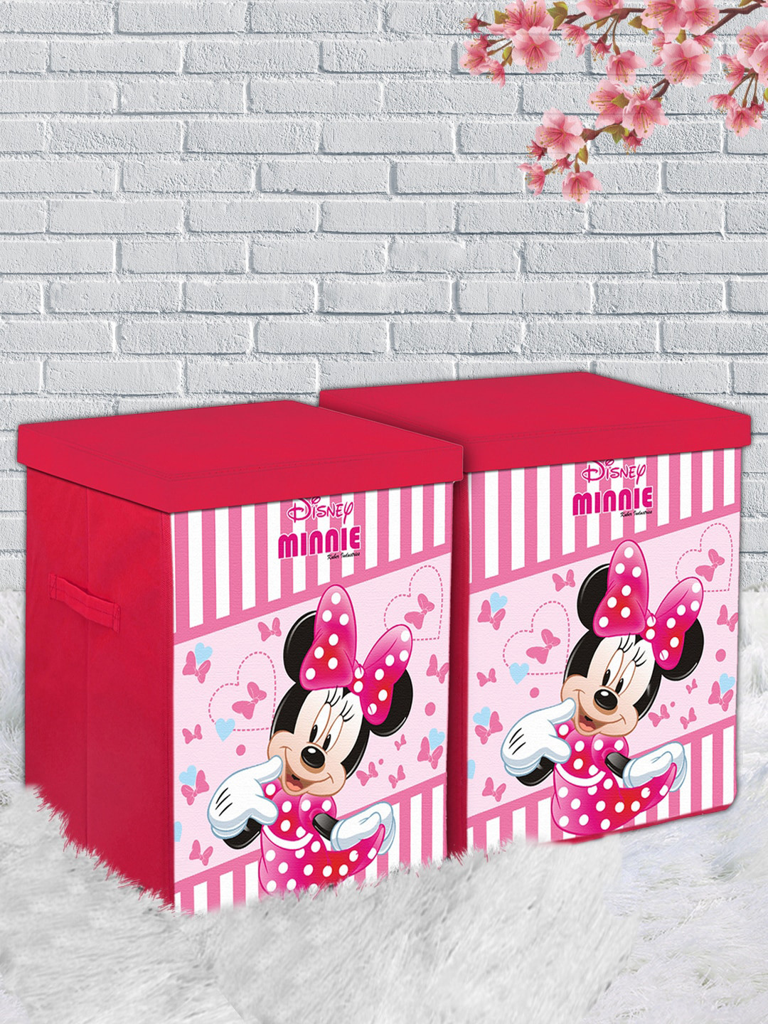 

Kuber Industries Red & Pink Disney Mickey Mouse Printed Foldable Sustainable Storage Box With Handle