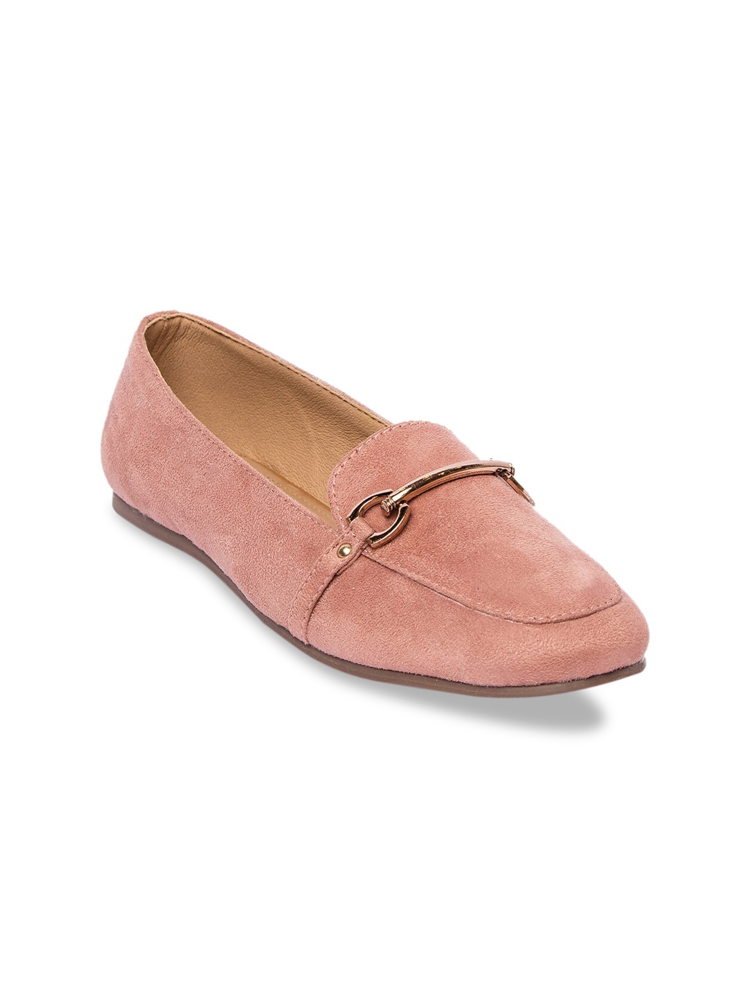 

Inc 5 Women Pink Solid Leather Mid-Top Loafers