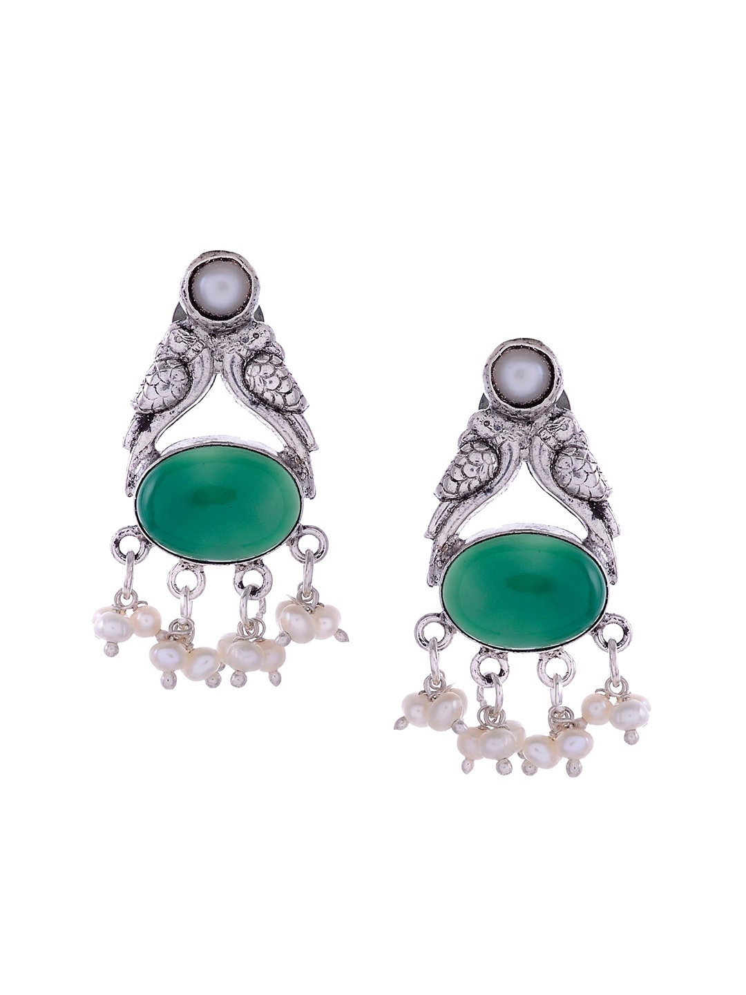 Silvermerc Designs Silver & Green Peacock Shaped Studs