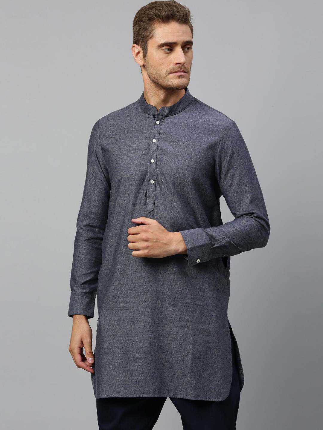 

RARE RABBIT Men Blue Woven Design Straight Kurta