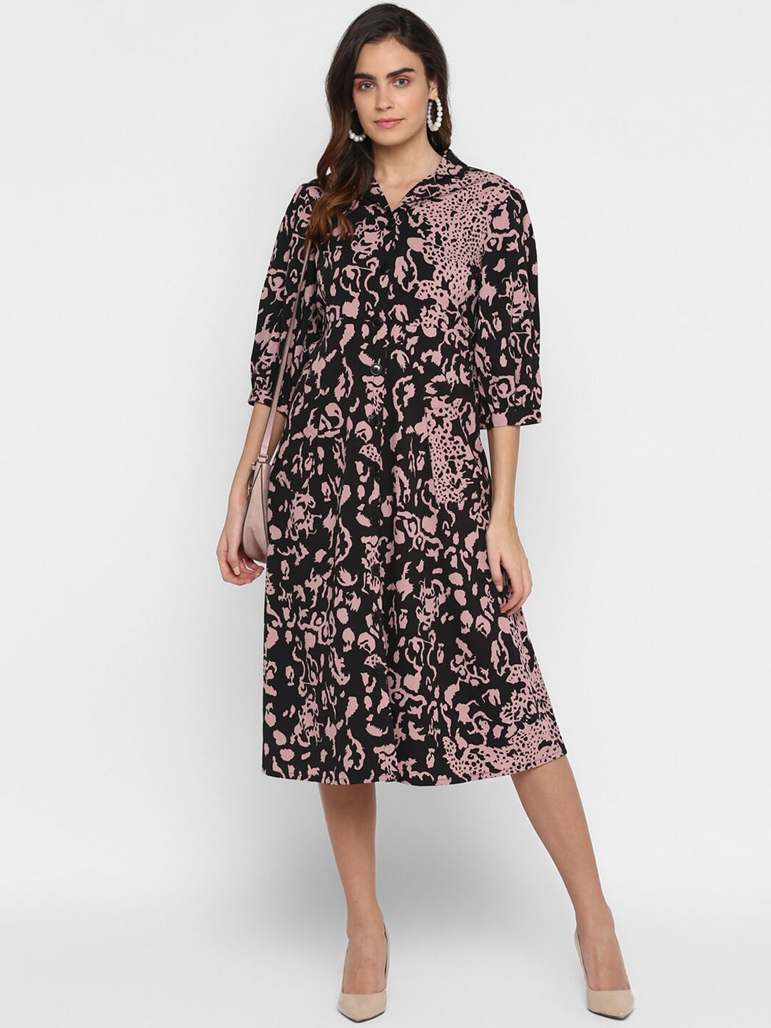 

HOUSE OF KKARMA Women Black Printed Shirt Dress