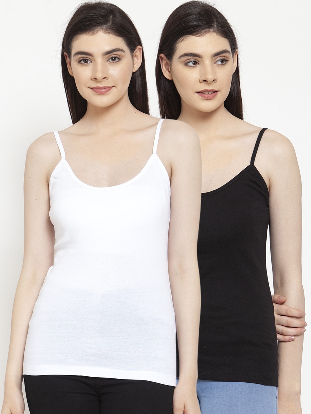 Friskers Women Pack Of 2 Solid Camisoles H-01-02-S, White