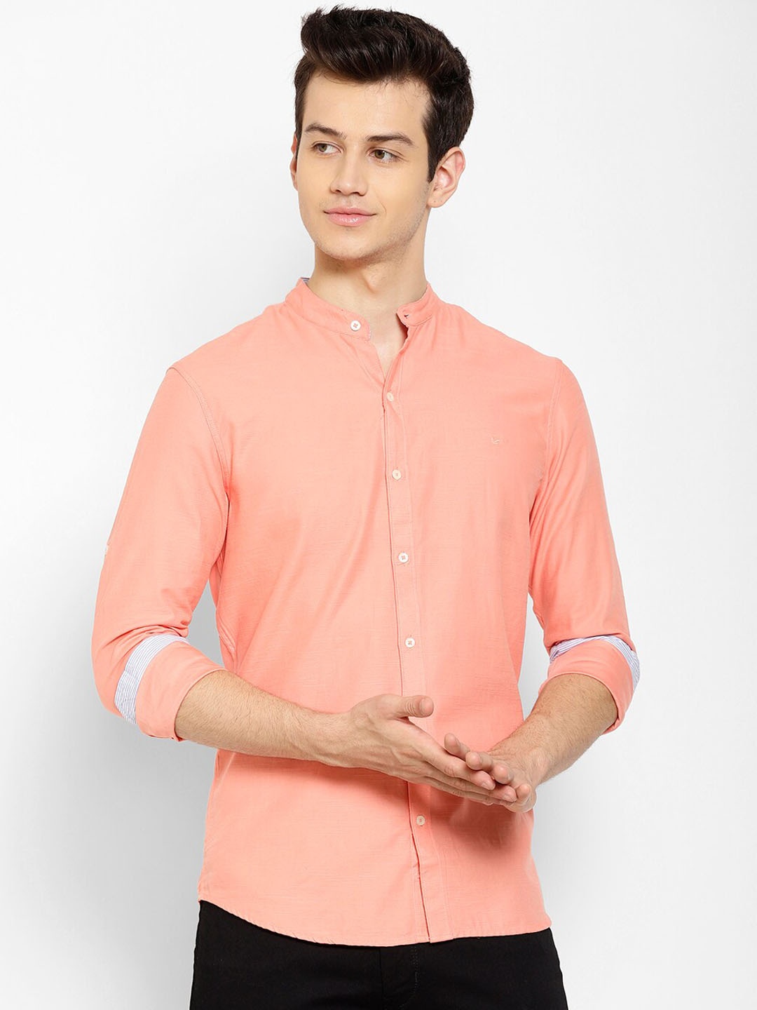 

cape canary Men Peach Regular Fit Solid Casual Shirt