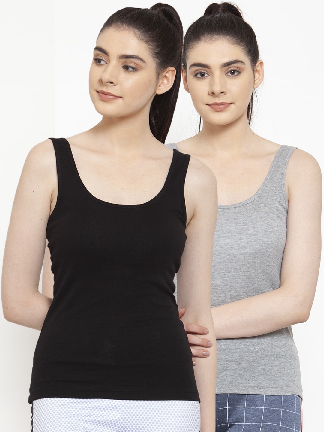 

Friskers Women Pack of 2 Solid Tank Tops, Black