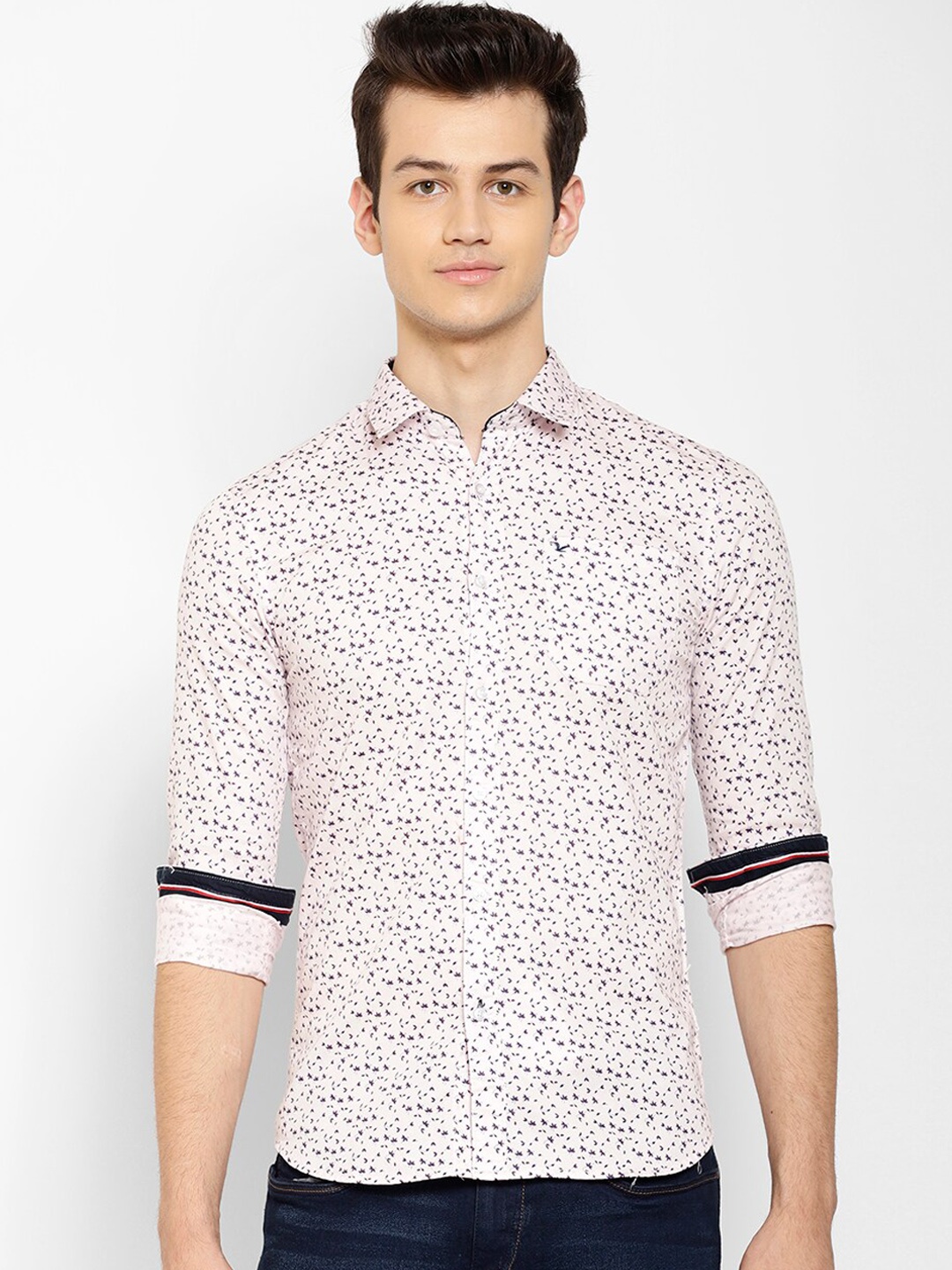 

cape canary Men Peach-Coloured & Purple Regular Fit Printed Casual Shirt