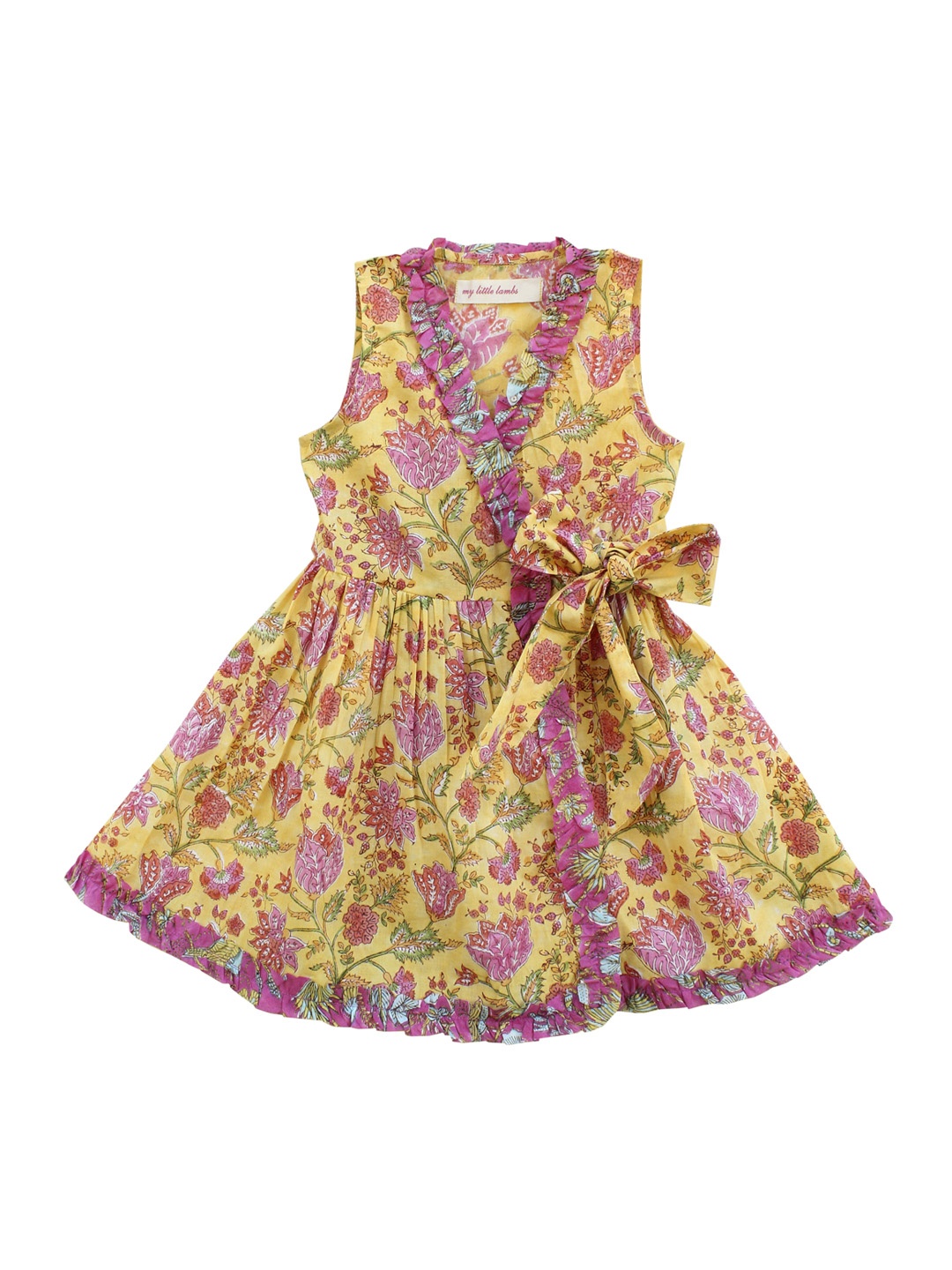 

My Little Lambs Girls Yellow Printed Wrap Dress