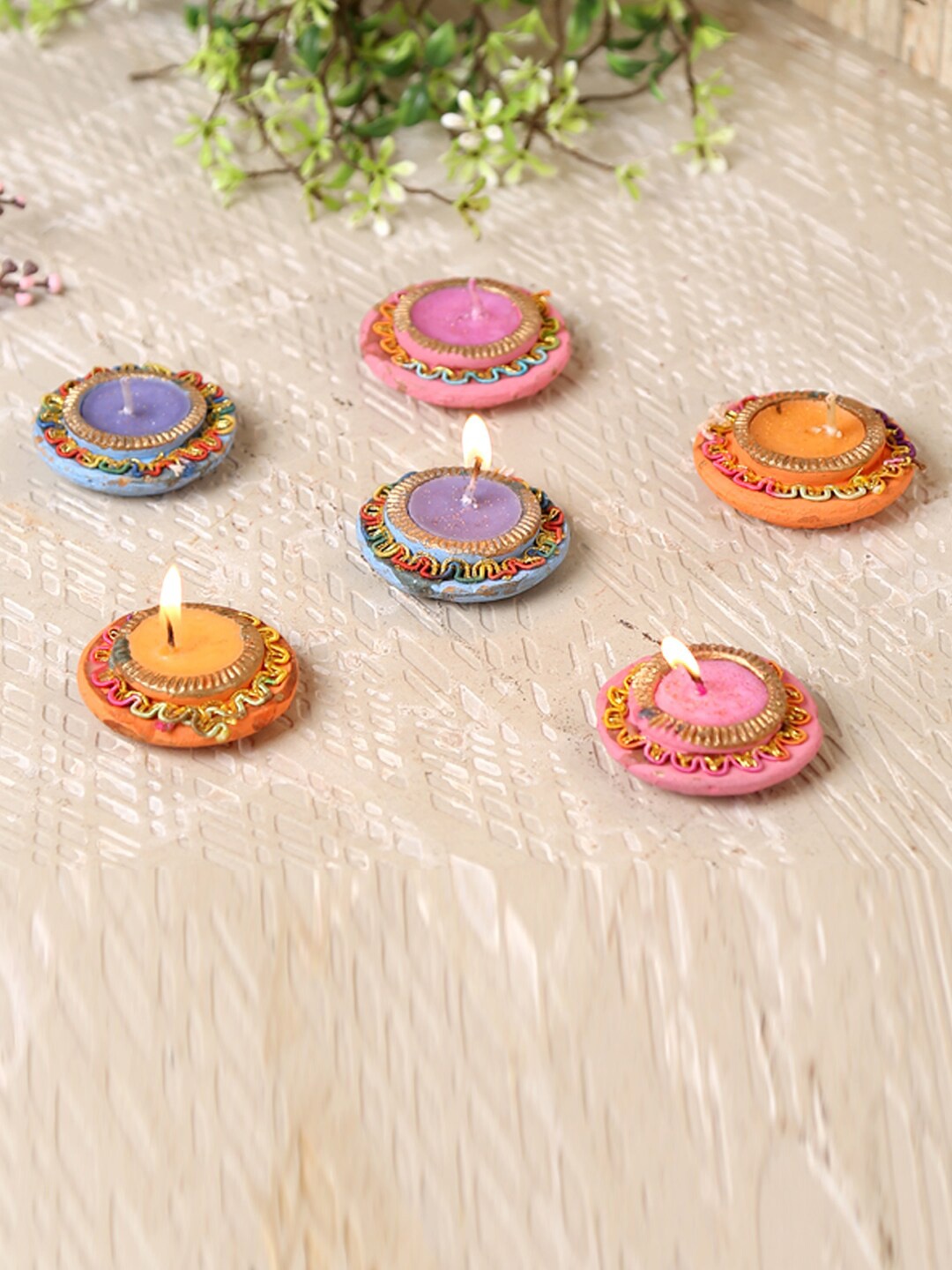 

Aapno Rajasthan Set Of 9 Terracotta Matki Candle Diyas, Blue