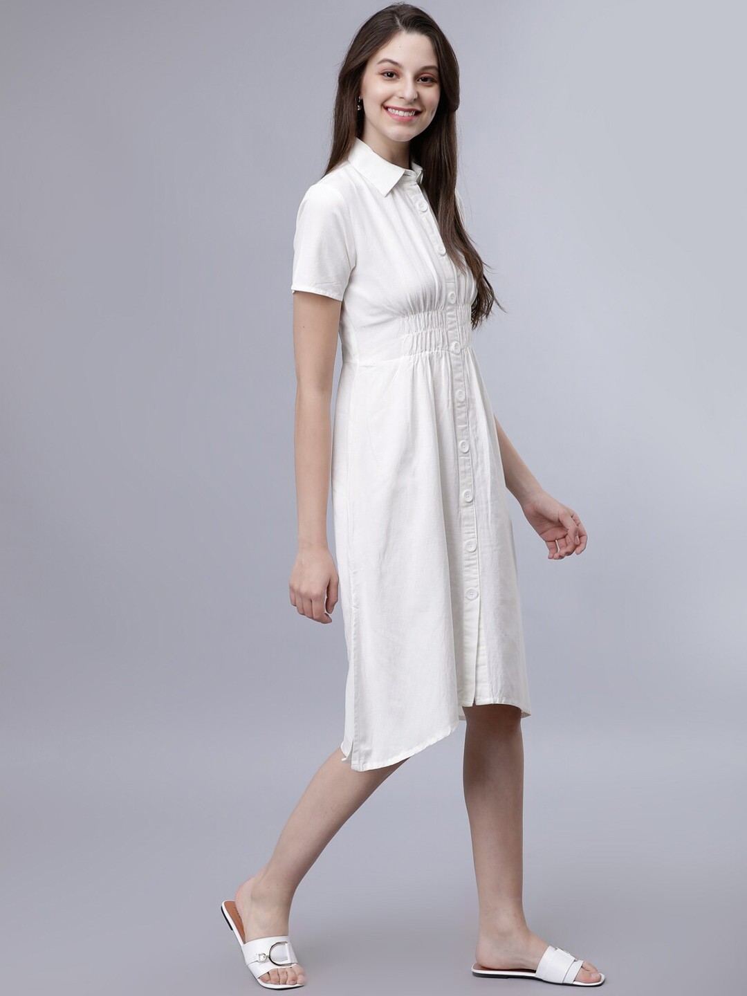 

Tokyo Talkies Women White Solid Shirt Dress