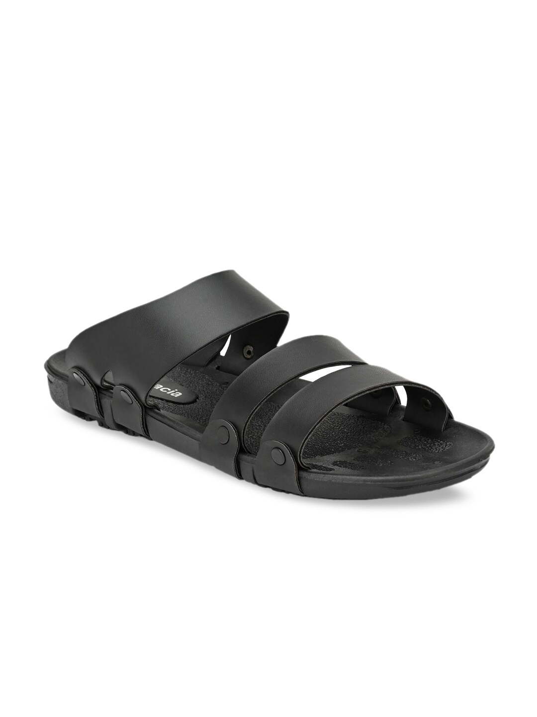 

Fentacia Men Black Solid Leather Gladiators