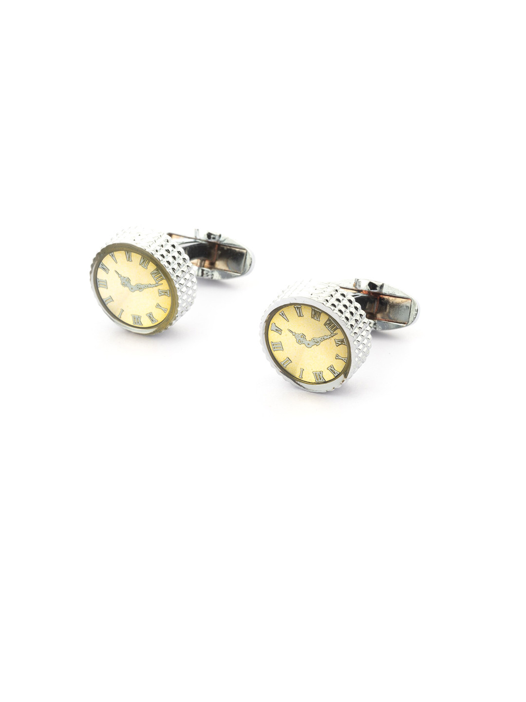 

The Tie Hub Rhodium-Plated Yellow & Silver-Toned Round Cufflinks