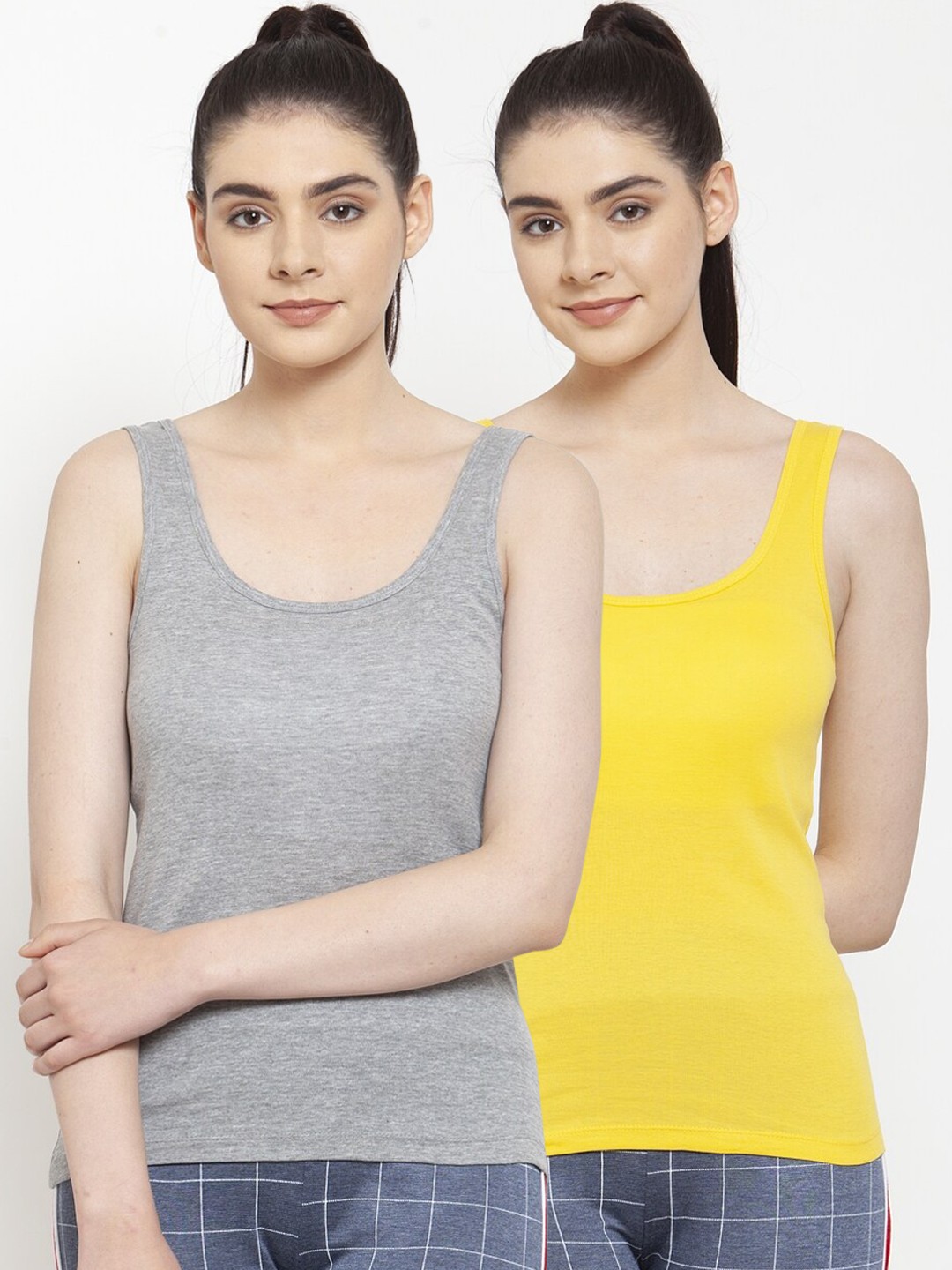 

Friskers Women Pack of 2 Solid Tank Tops, Grey