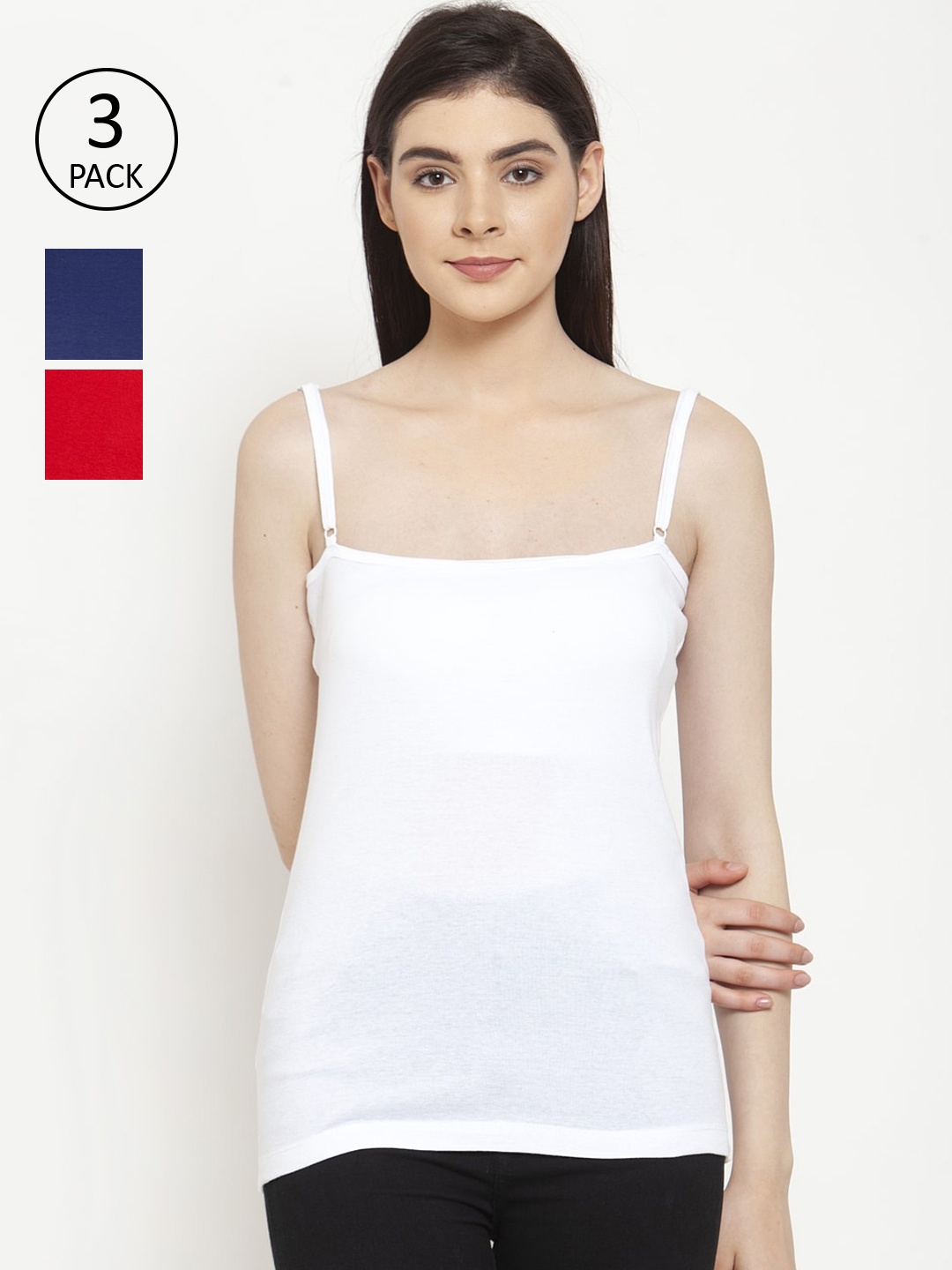 Friskers Women Pack of 3 Solid Camisoles E-02-03-05, White