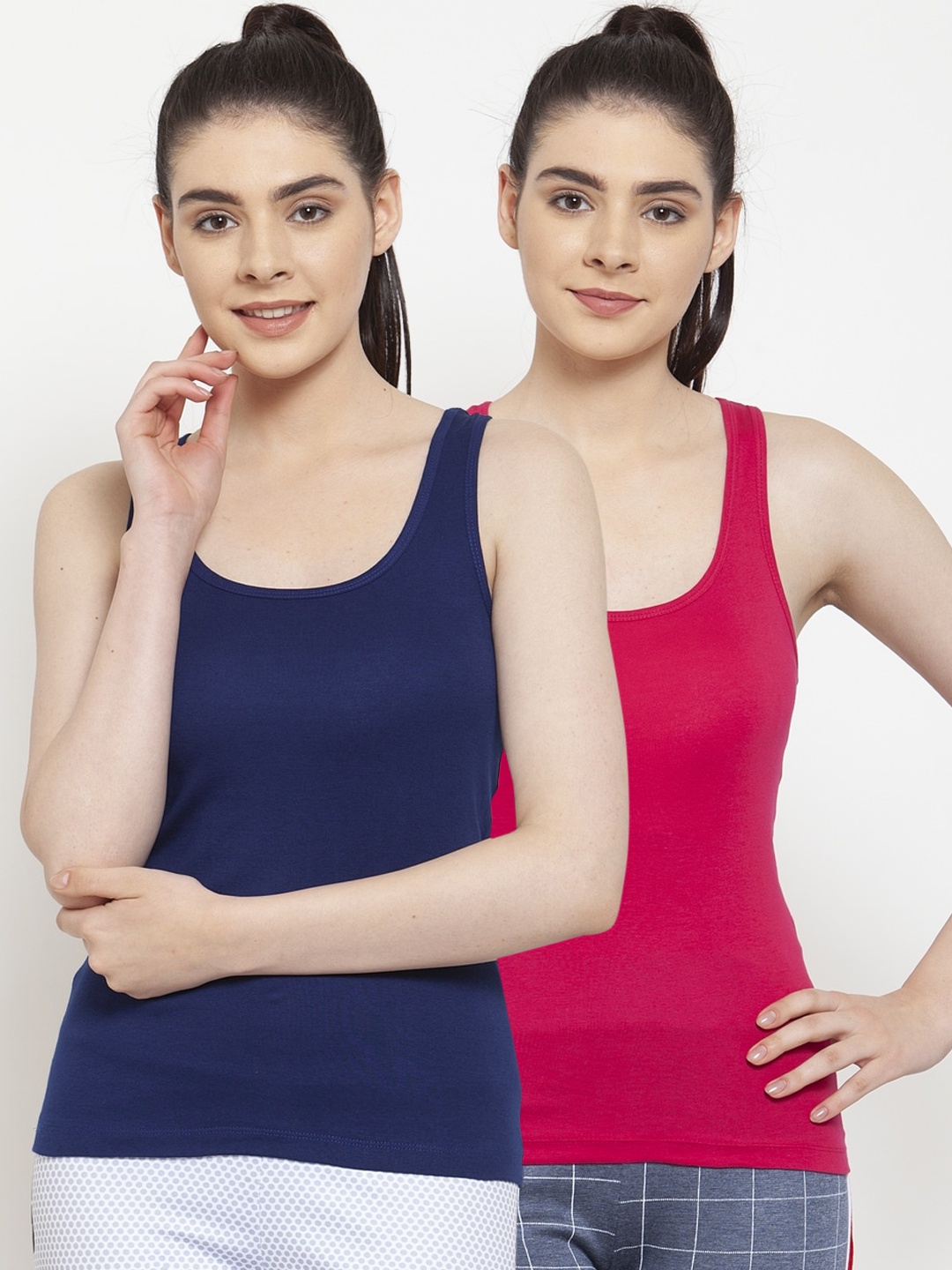 

Friskers Women Pack Of 2 Solid Tank Top, Blue