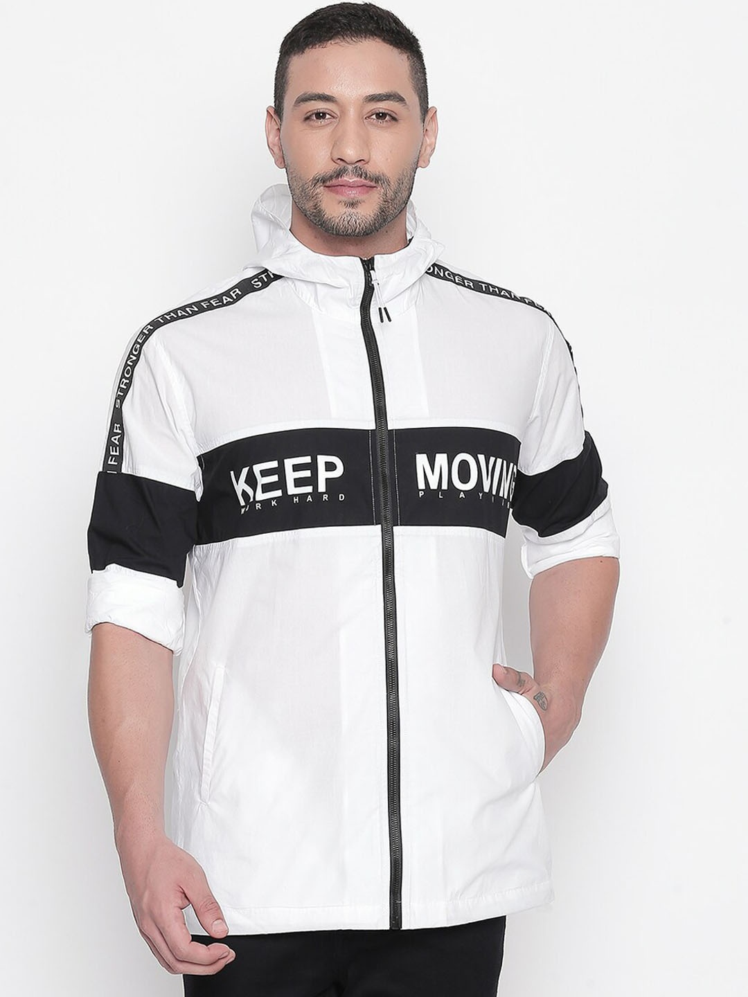 

Mufti Men White & Black Slim Fit Printed Casual Hooded Shirt