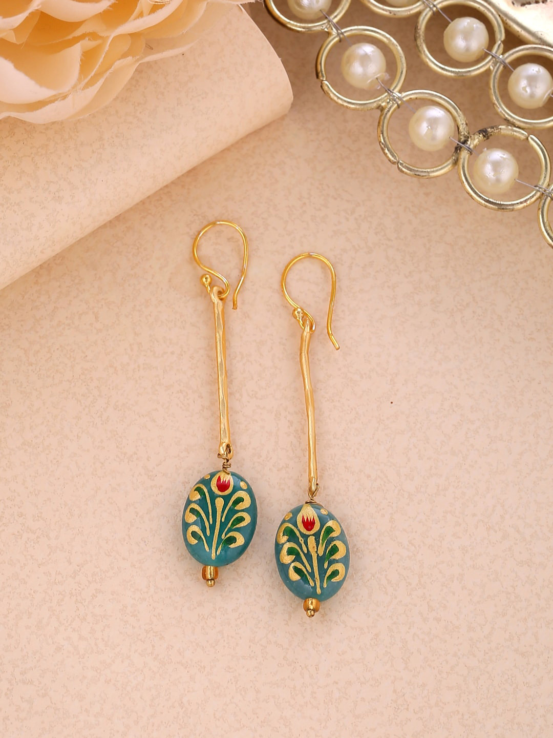 

Shoshaa Blue & Gold-Plated Enamelled Geometric Drop Earrings