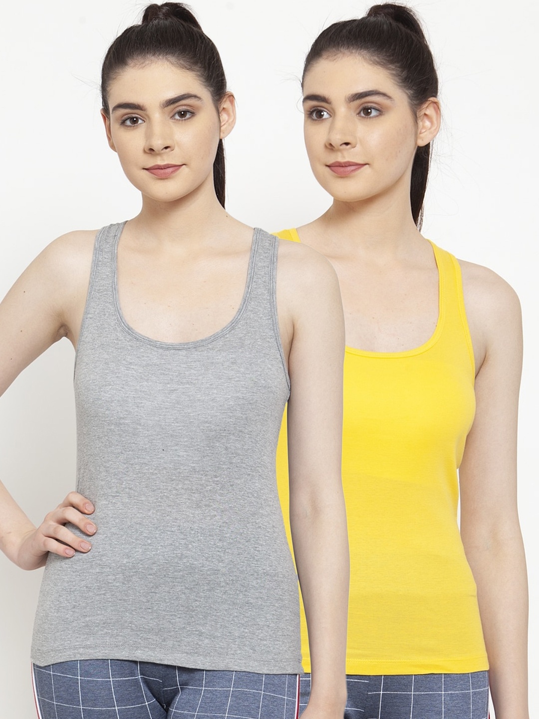 Friskers Women Pack Of 2 Solid Tank Top, Grey