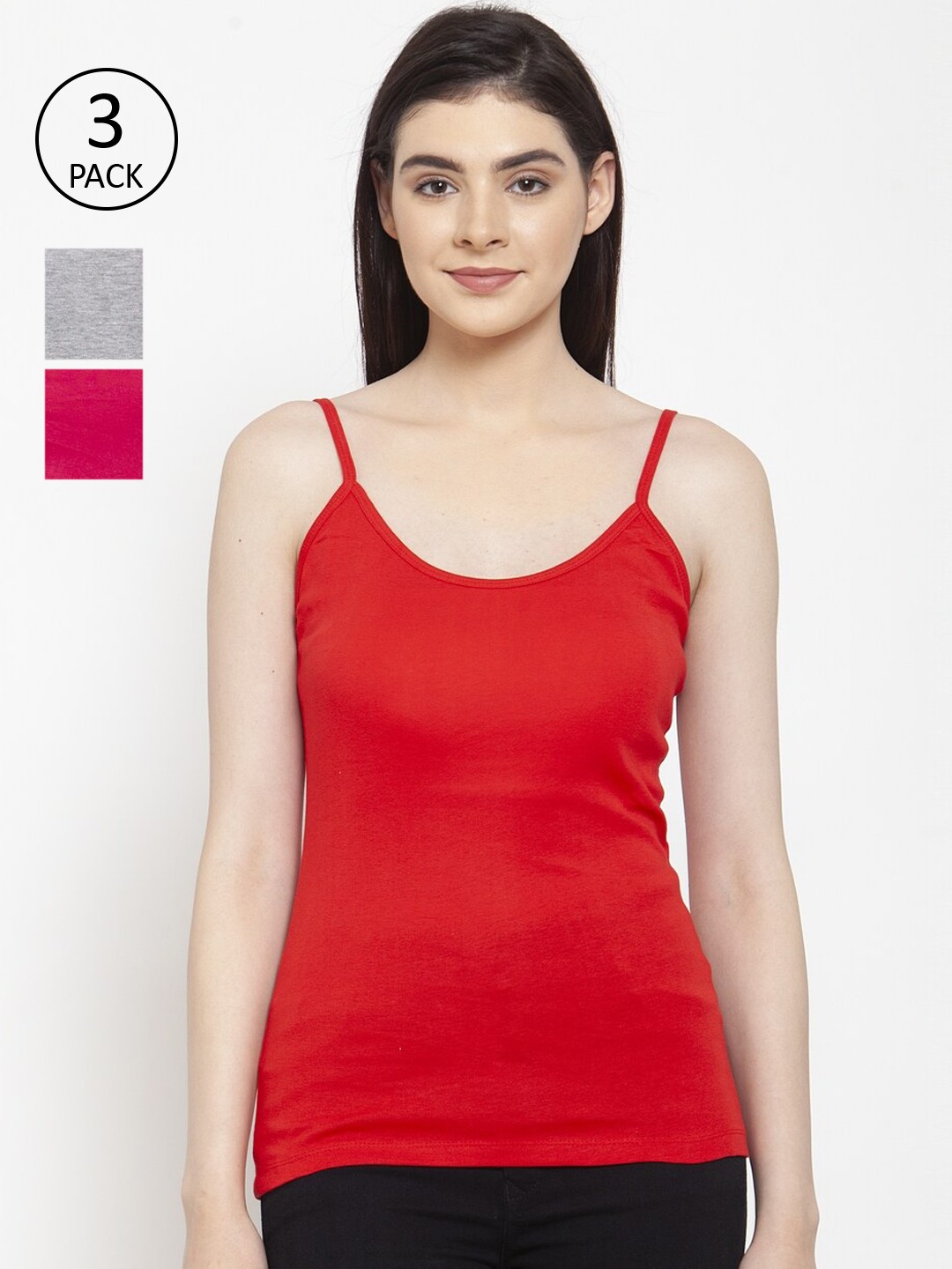 

Friskers Women Pack Of 3 Solid Camisoles H-03-04-07, Red