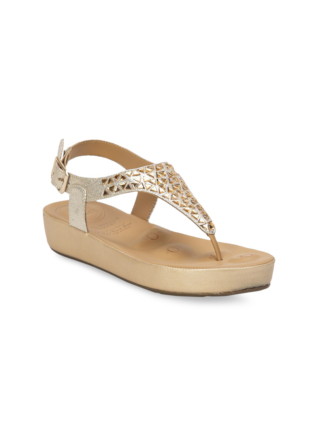 

VON WELLX GERMANY Women Gold-Toned Embellished T-Strap Flats