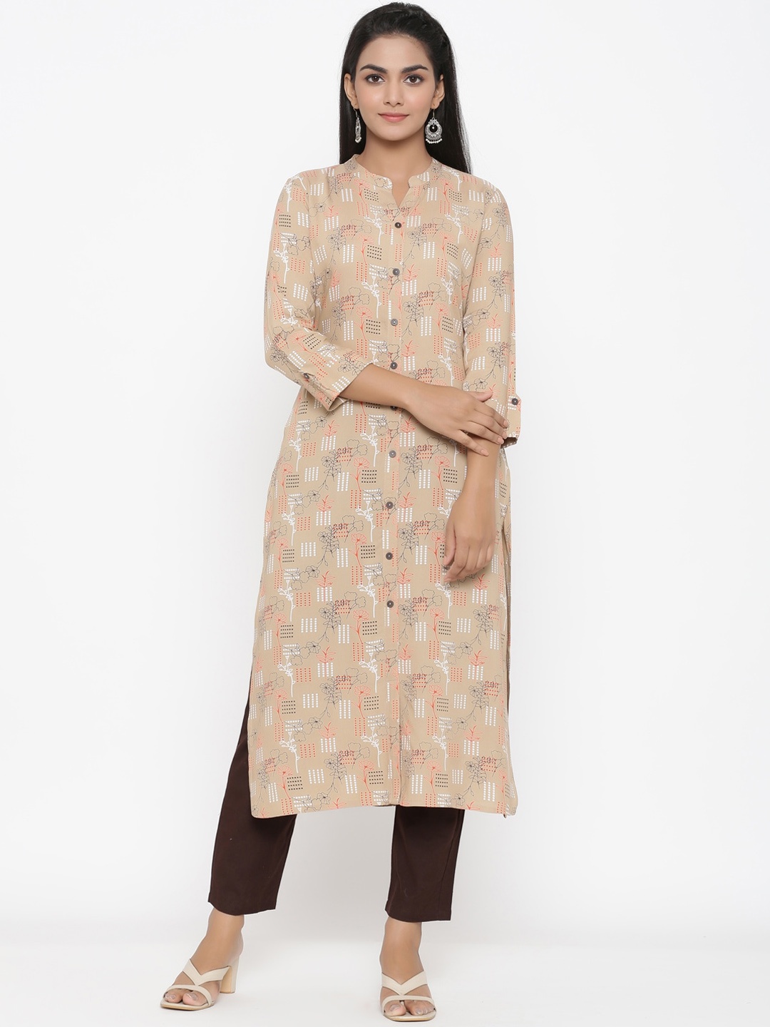 

RANGMAYEE Women Beige Printed Kurti with Trousers