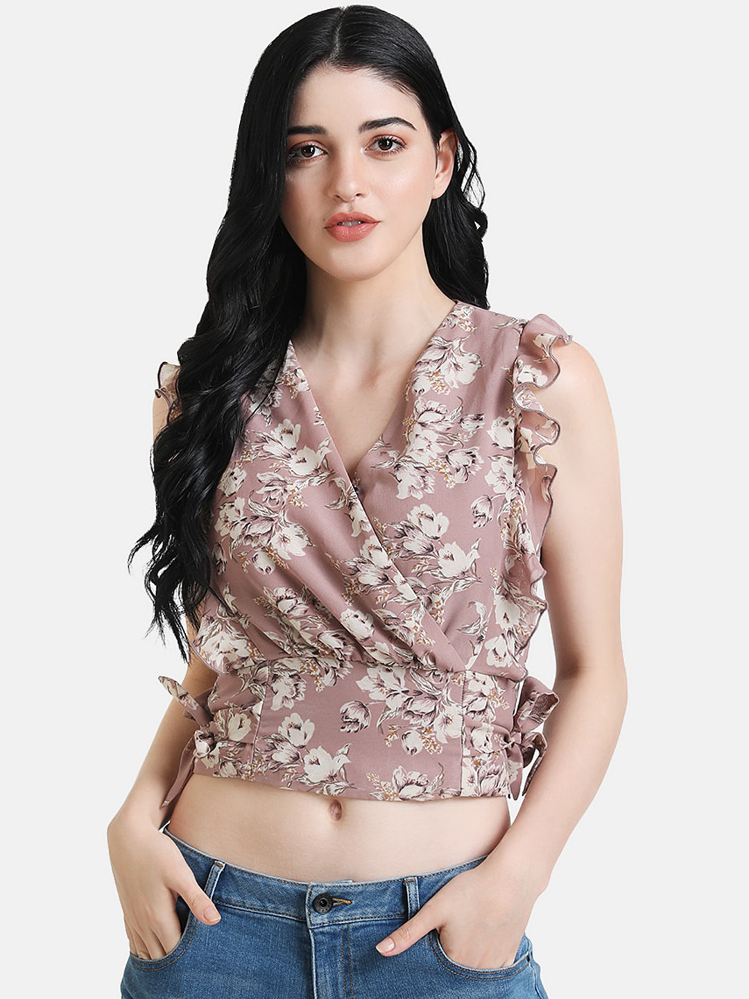 

Kazo Women Peach-Coloured Printed Wrap Top