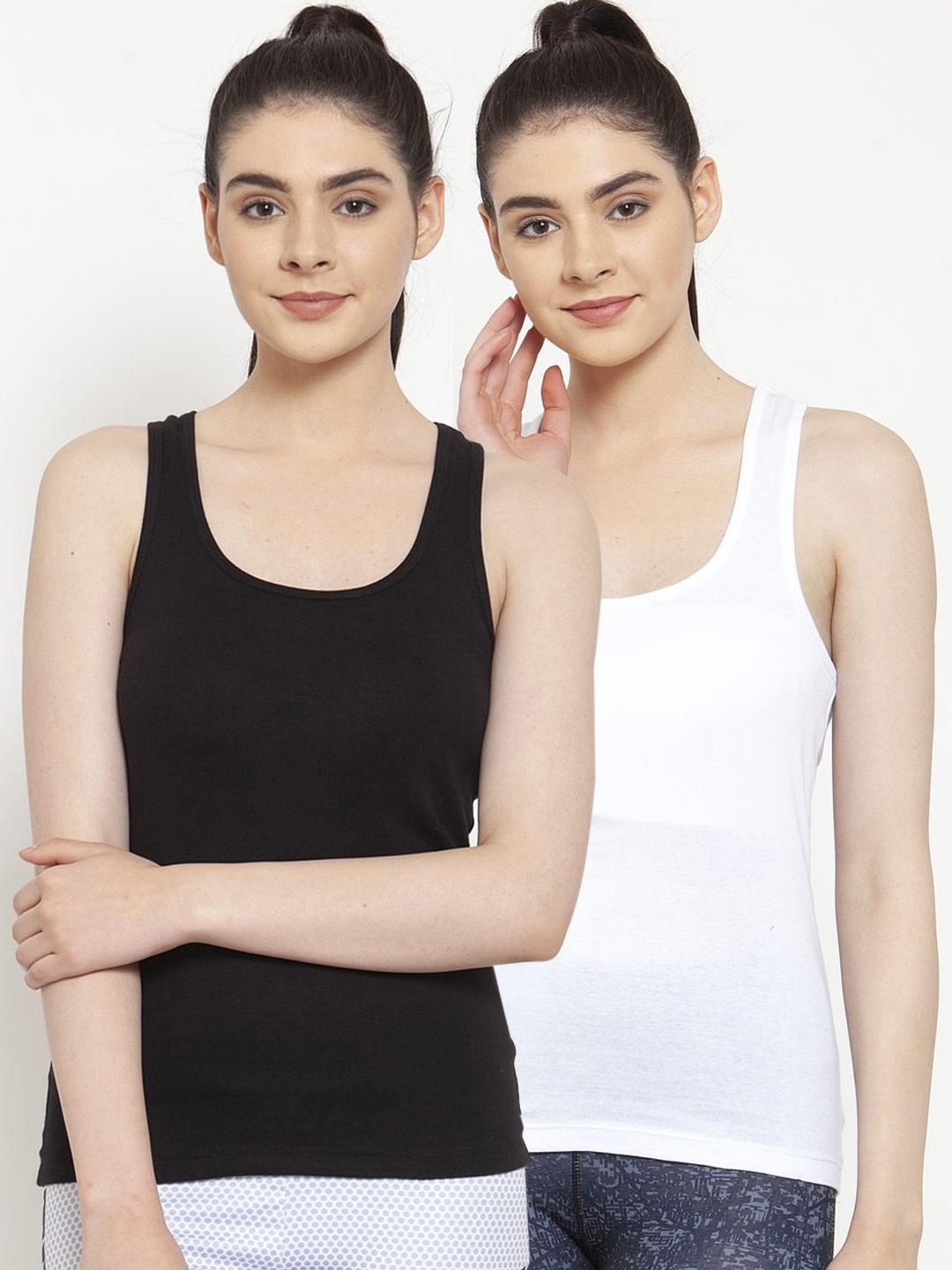 

Friskers Women Pack Of 2 Solid Tank Top, Black