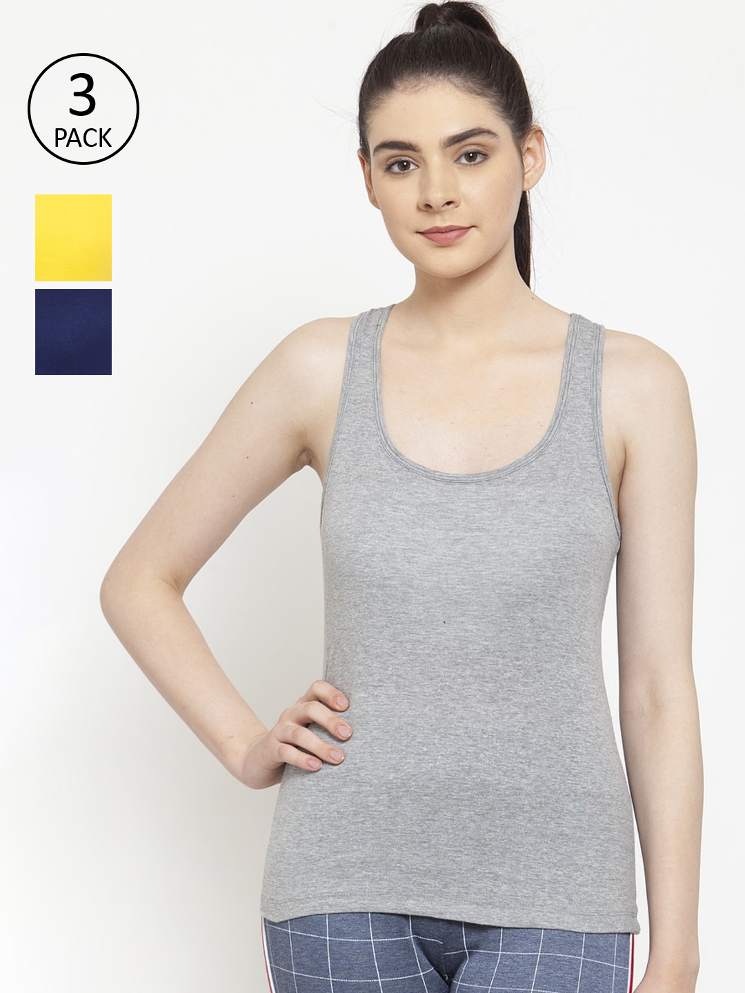 

Friskers Women Pack of 3 Solid Tank Tops, Grey