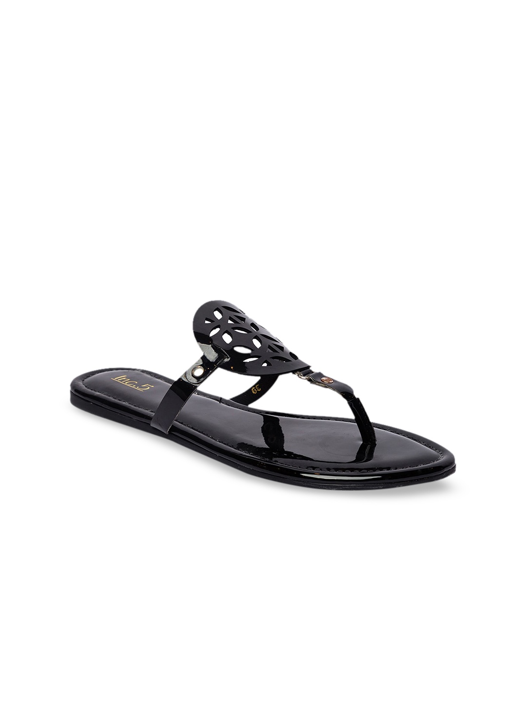 Inc 5 Women Black Solid T-Strap Flats