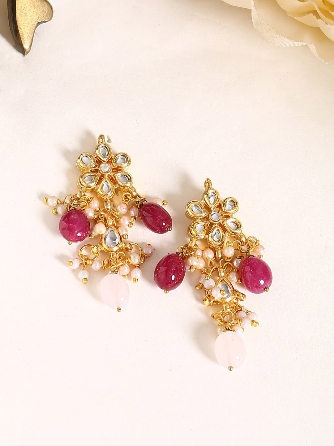 

Shoshaa Magenta & Gold-Plated Handcrafted Kundan Classic Drop Earrings