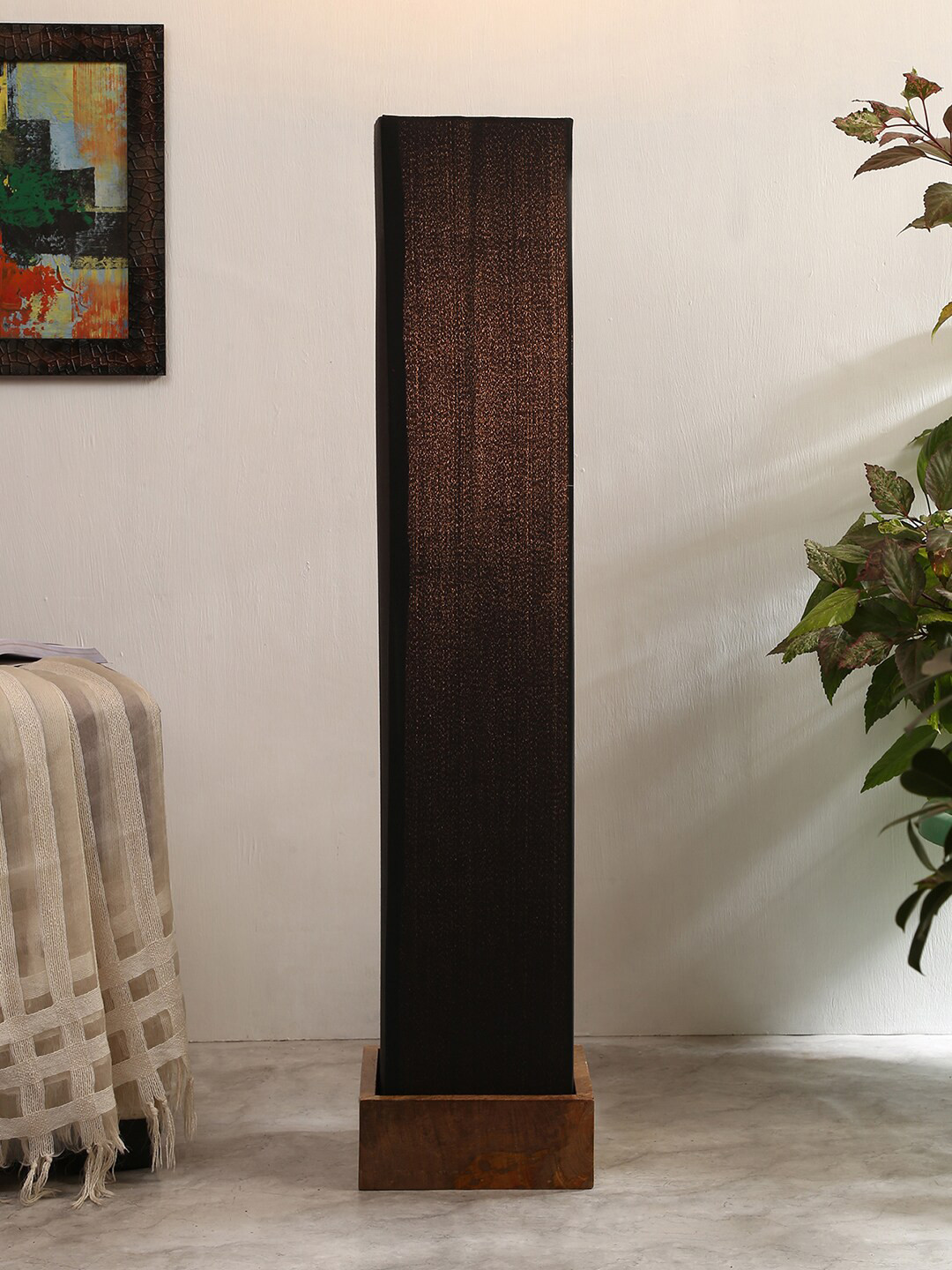 

Devansh Black Solid Cotton Square Natural Wooden Column Lamp