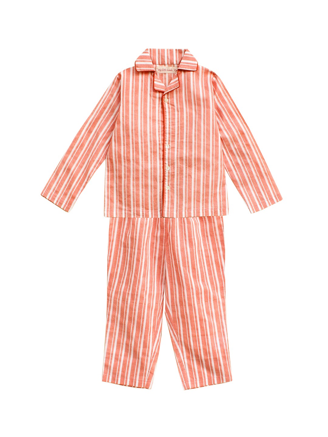

My Little Lambs Girls Orange & White Striped Night suit