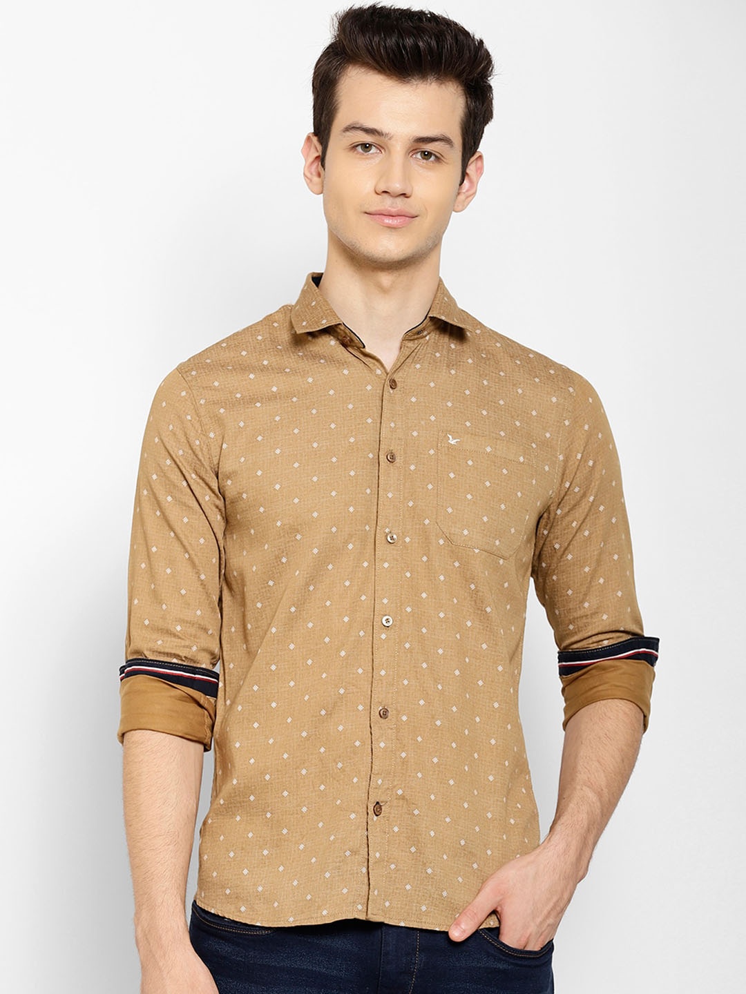 cape canary Men Brown Regular Fit Printed Casual Shirt