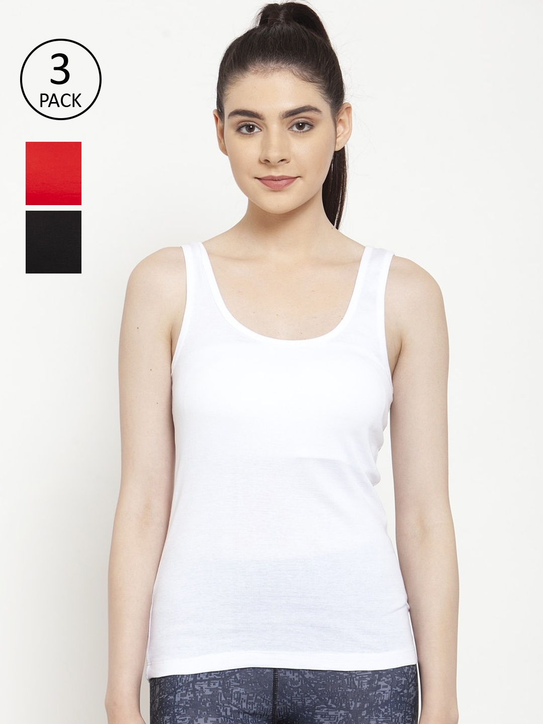 

Friskers Women Pack Of 3 Solid Tank Top, Black