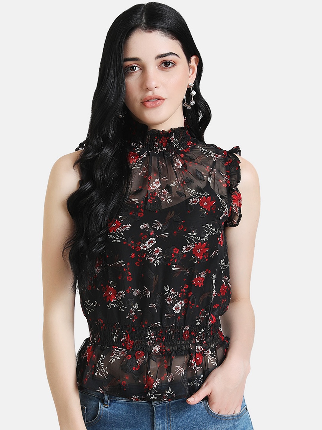 

Kazo Women Black Printed Peplum Top