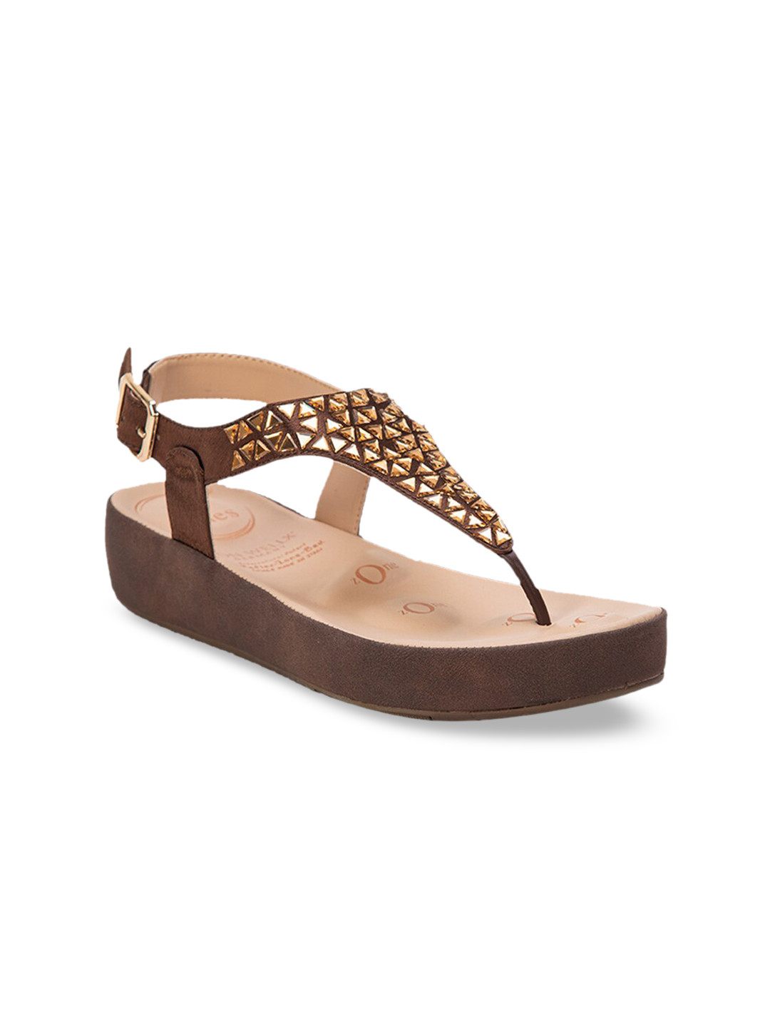 

VON WELLX GERMANY Women Bronze-Toned Embellished T-Strap Flats