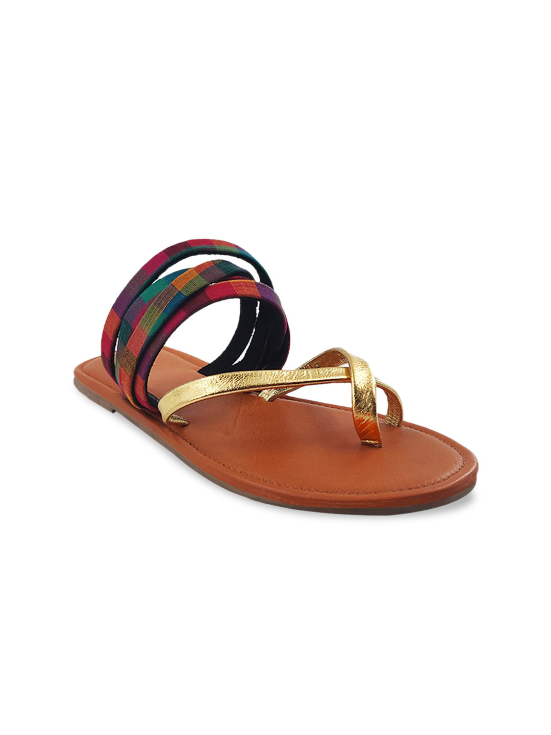 

THE MADRAS TRUNK Women Gold-Toned Colourblocked Leather One Toe Flats