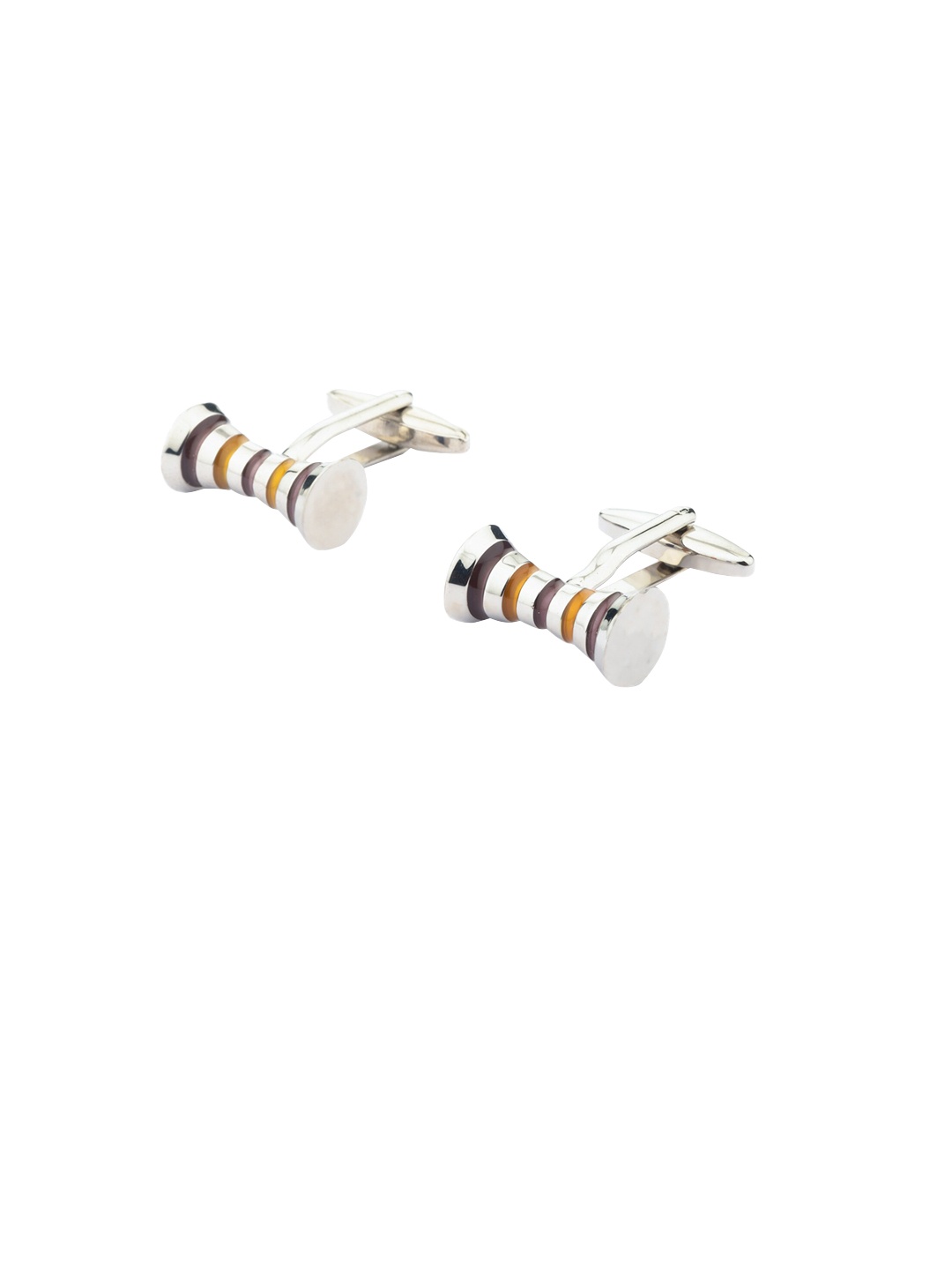 

The Tie Hub Rhodium-Plated Brown & Silver-Toned Geometric Cufflinks