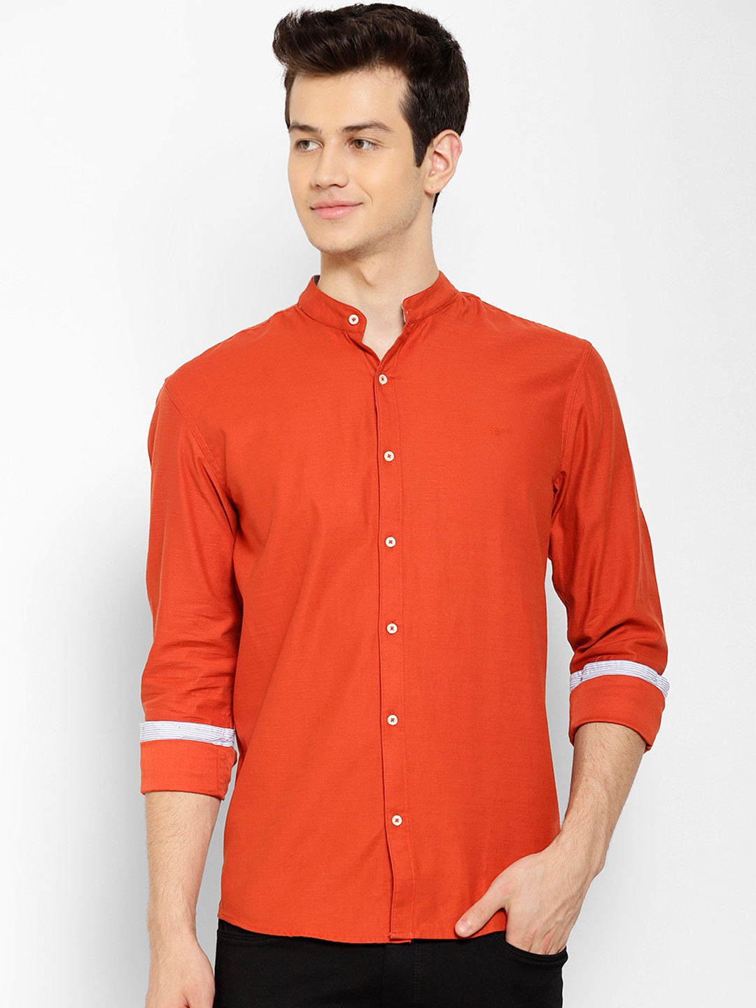 

cape canary Men Orange Regular Fit Solid Casual Shirt