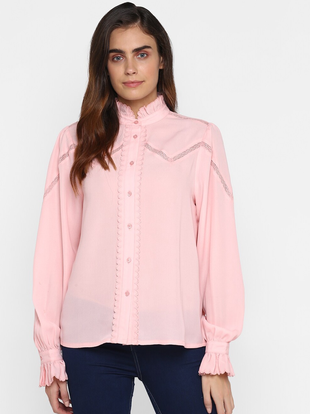 

HOUSE OF KKARMA Women Pink Regular Fit Solid Casual Shirt