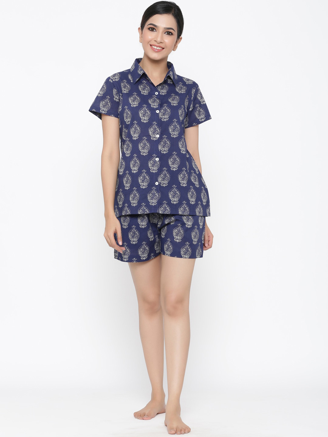 

Jaipur Kurti Women Blue Printed Night suit
