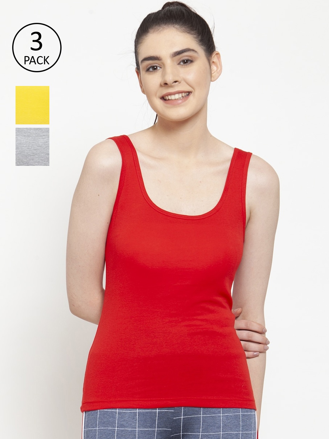 

Friskers Women Pack Of 3 Multicoloured Solid Tank Tops, Red