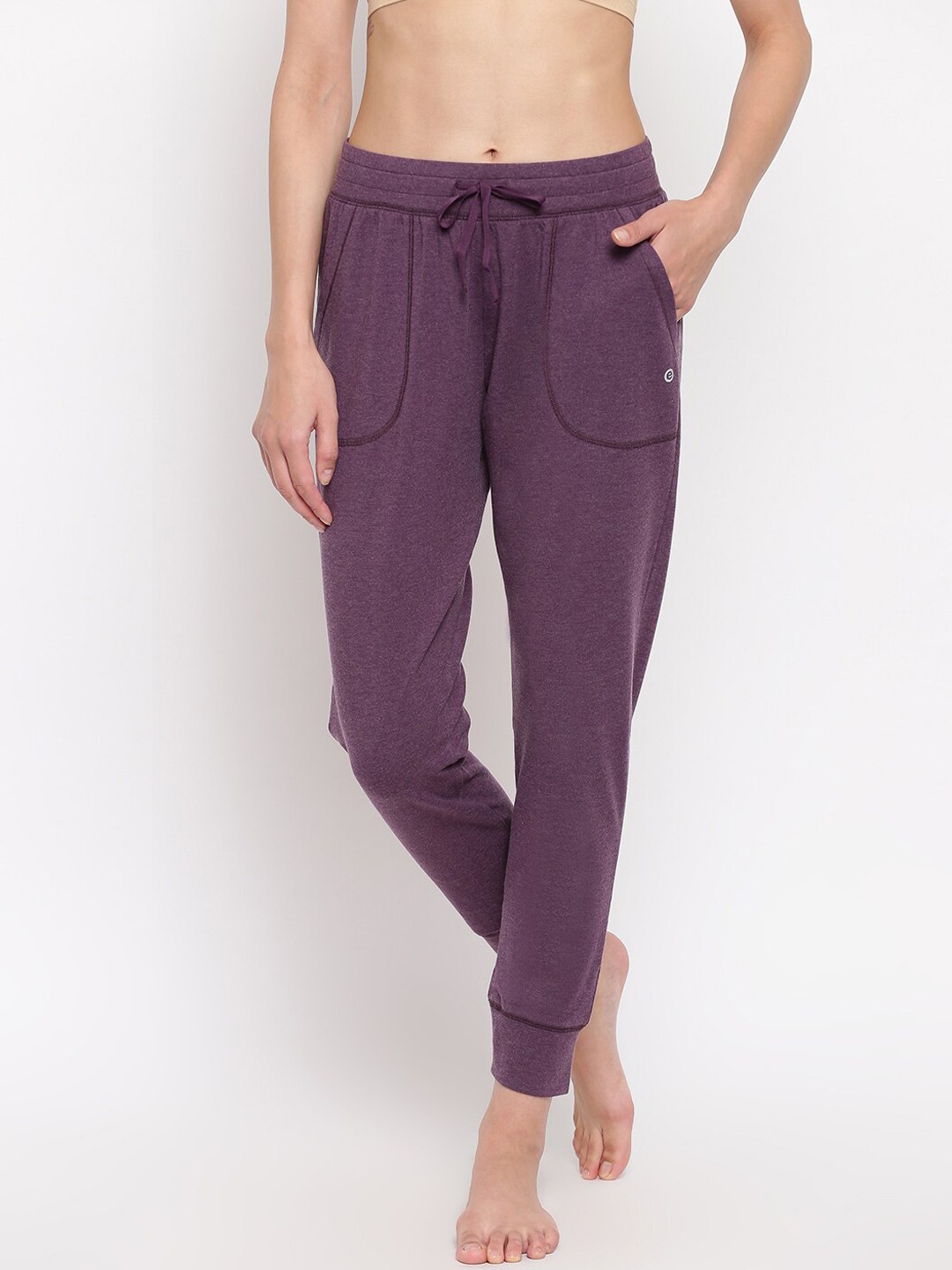 

Enamor Women Mid-Rise Stretch Cotton Joggers E066, Burgundy