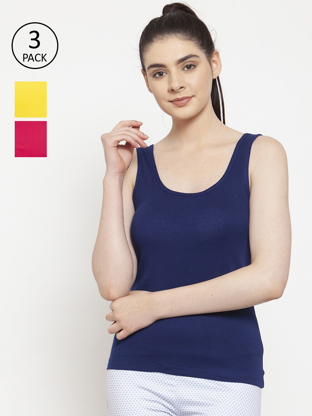 Friskers Women Pack of 3 Solid Tank Tops, Blue